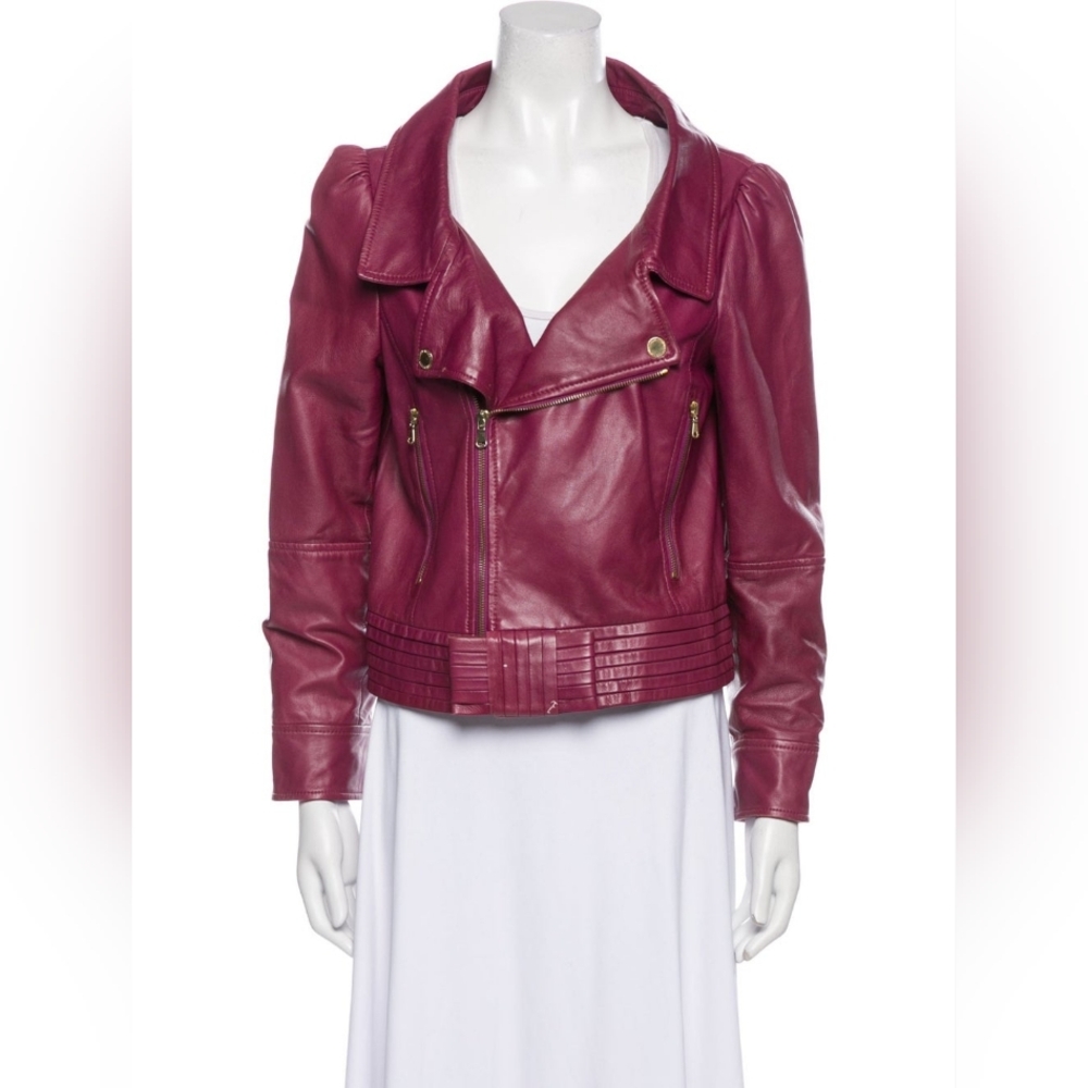 RED Valentino Plum Leather Moto Jacket – IT40